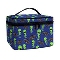 Cute Green Alien UFO Print Travel Makeup Bag