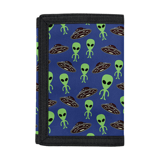 Cute Green Alien UFO Print Trifold Wallet