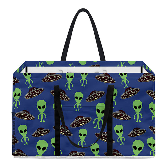 Cute Green Alien UFO Print Utility Tote Bag