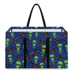 Cute Green Alien UFO Print Utility Tote Bag