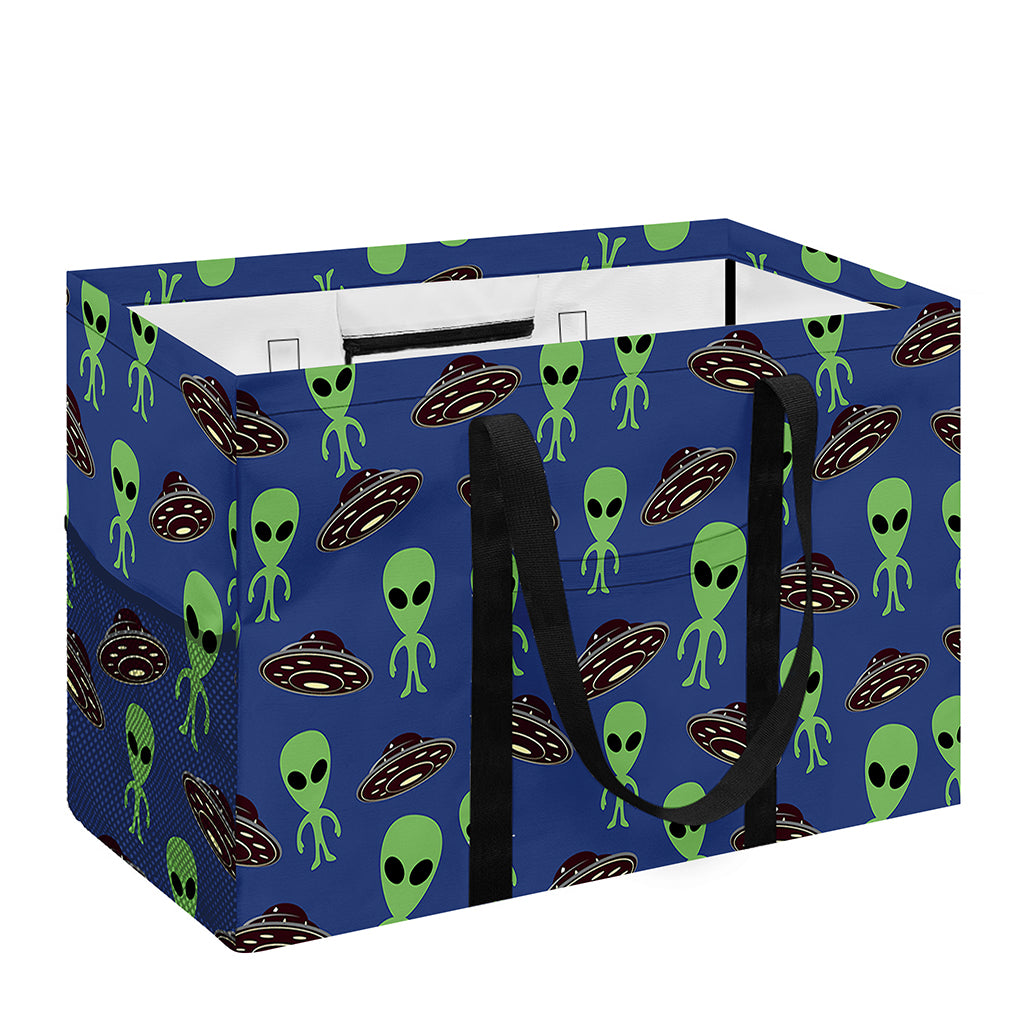 Cute Green Alien UFO Print Utility Tote Bag