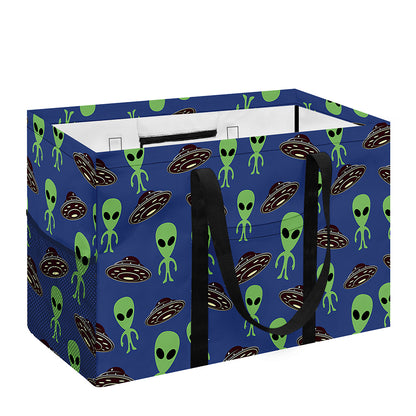 Cute Green Alien UFO Print Utility Tote Bag