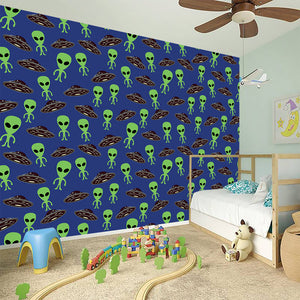 Cute Green Alien UFO Print Wall Sticker