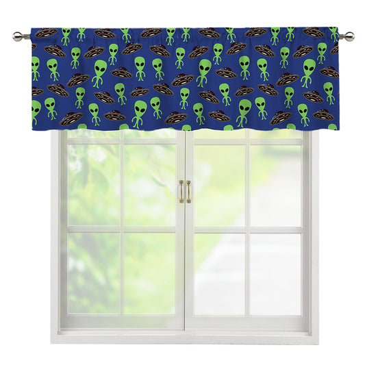 Cute Green Alien UFO Print Window Valance