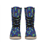 Cute Green Alien UFO Print Winter Boots