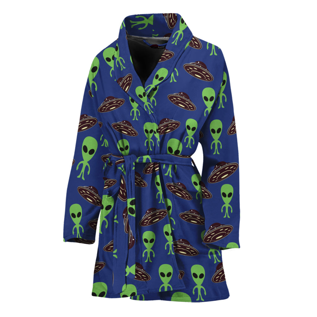 Cute Green Alien UFO Print Women's Bathrobe