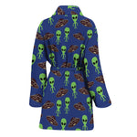 Cute Green Alien UFO Print Women's Bathrobe