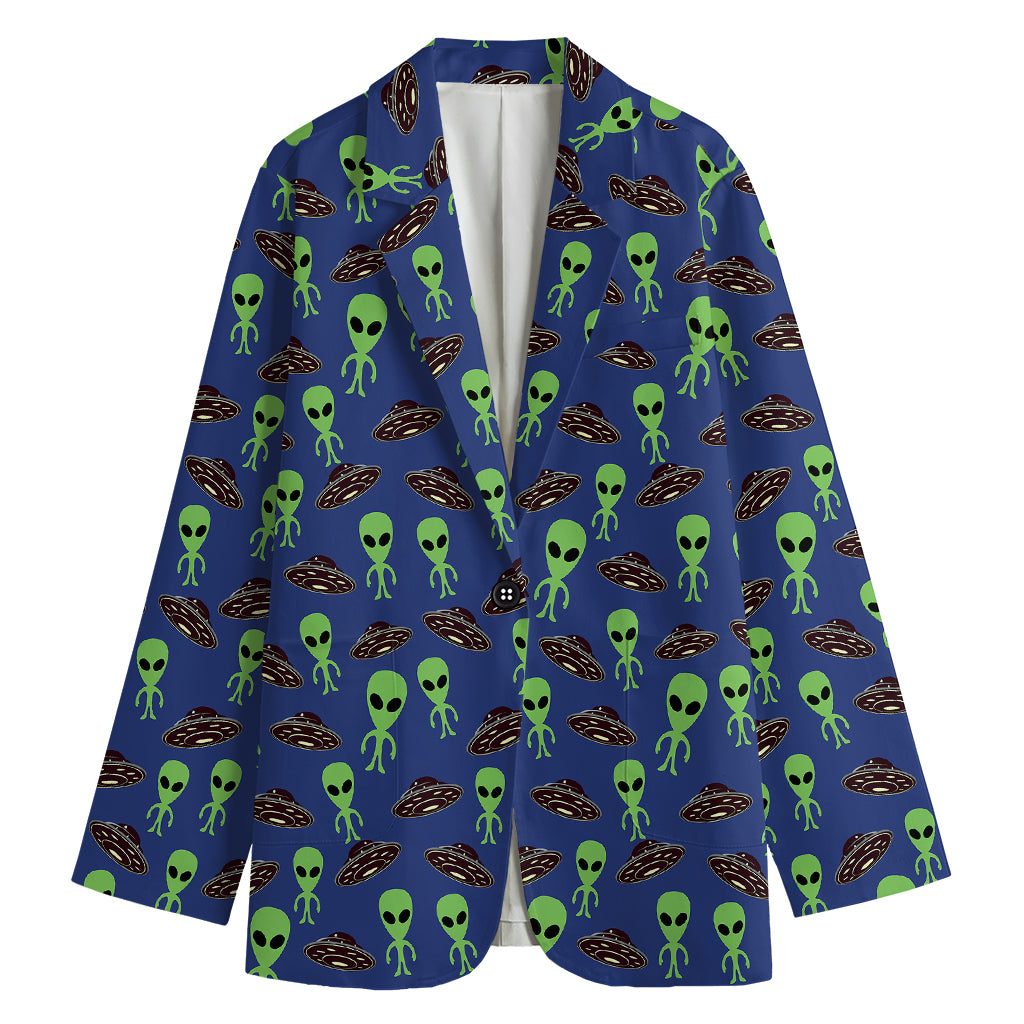 Cute Green Alien UFO Print Women's Blazer