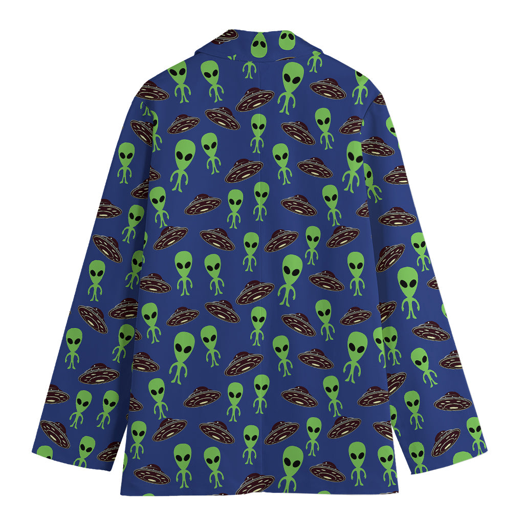 Cute Green Alien UFO Print Women's Blazer