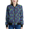 Cute Green Alien UFO Print Women's Bomber Jacket