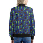 Cute Green Alien UFO Print Women's Bomber Jacket