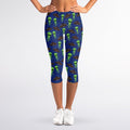 Cute Green Alien UFO Print Women's Capri Leggings