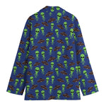 Cute Green Alien UFO Print Women's Cotton Blazer