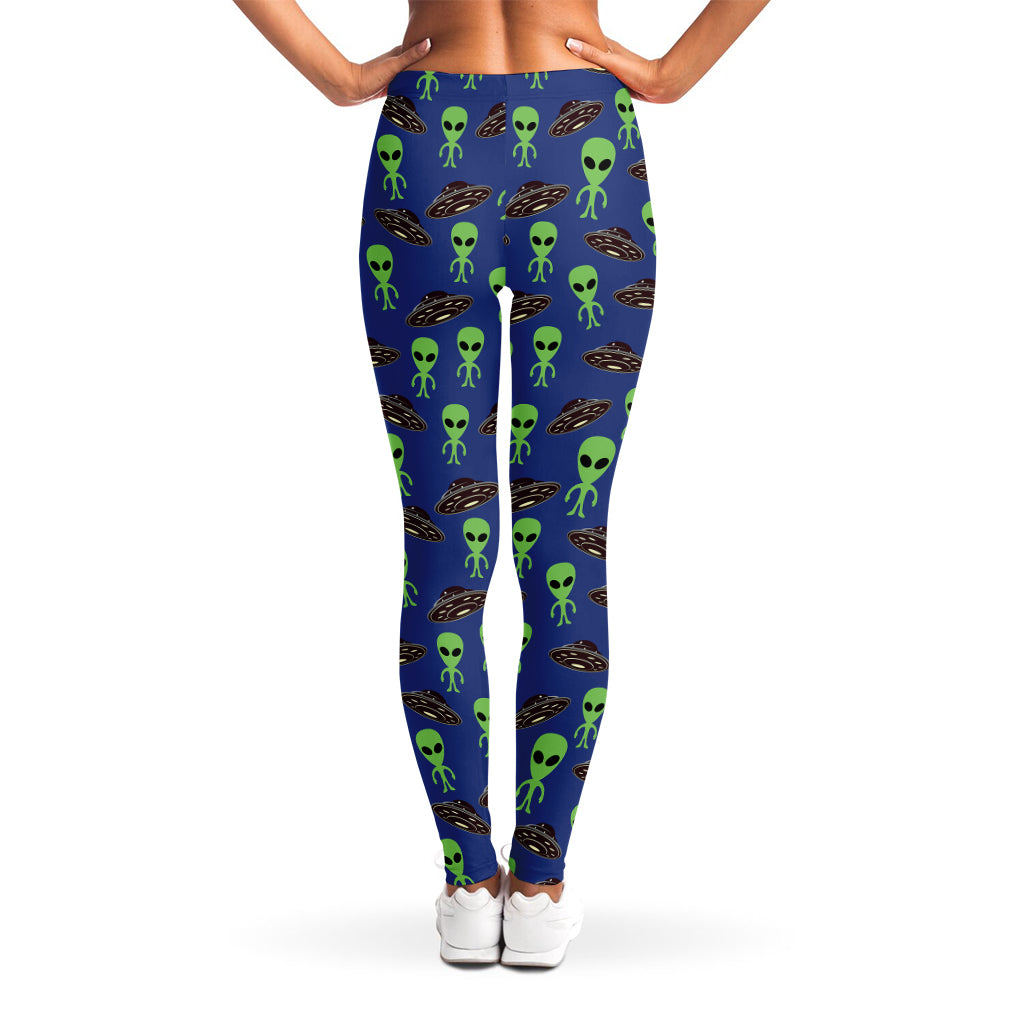 Cute Green Alien UFO Print Women's Leggings