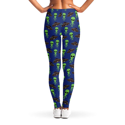 Cute Green Alien UFO Print Women's Leggings
