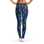 Cute Green Alien UFO Print Women's Leggings