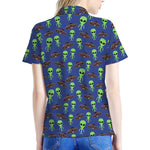 Cute Green Alien UFO Print Women's Polo Shirt