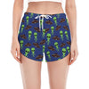 Cute Green Alien UFO Print Women's Split Running Shorts