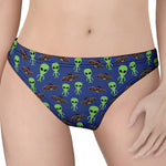 Cute Green Alien UFO Print Women's Thong