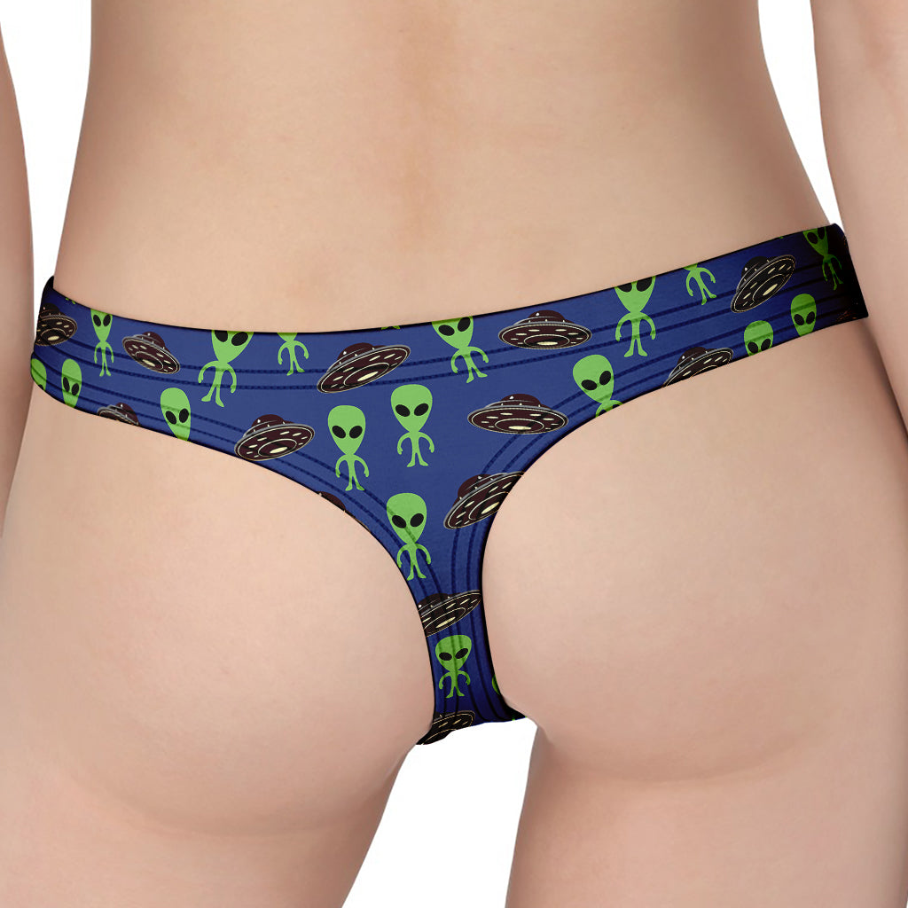 Cute Green Alien UFO Print Women's Thong