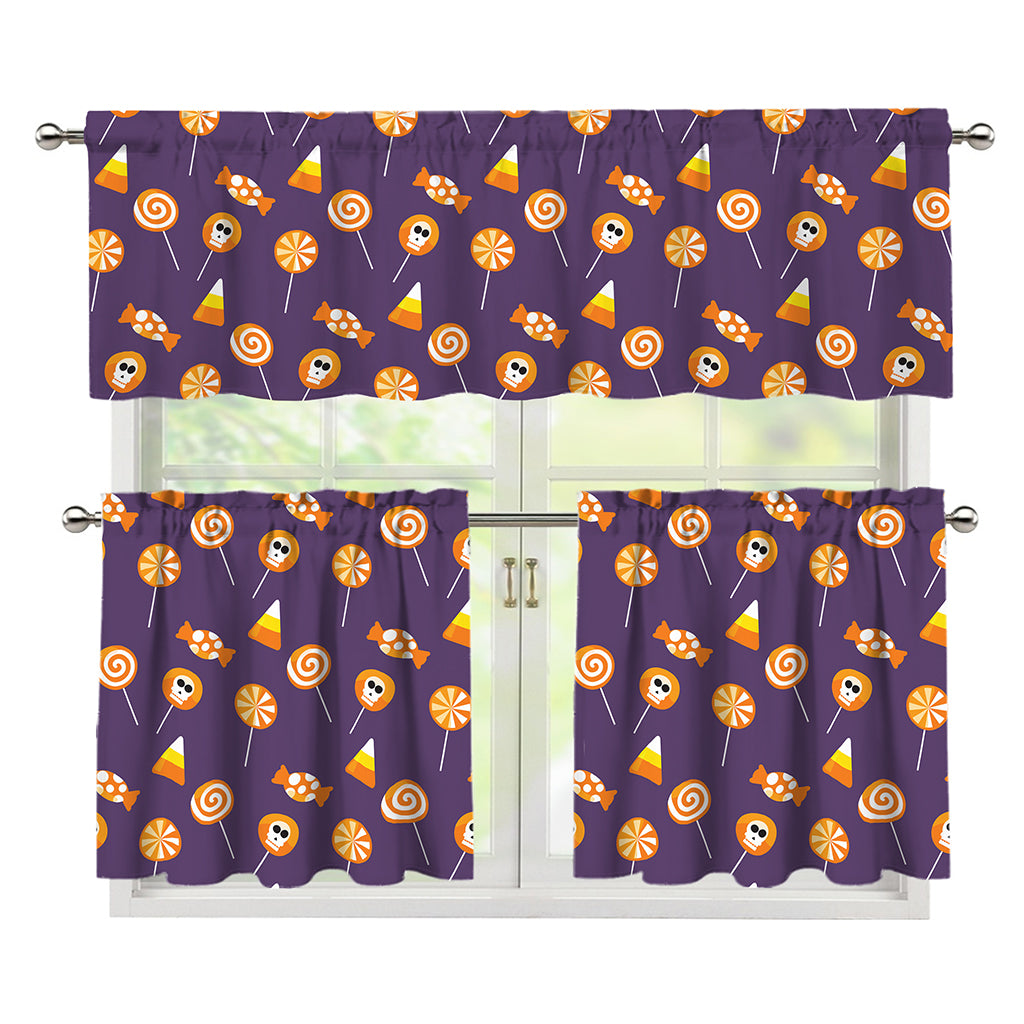 Cute Halloween Candy Pattern Print 3 Piece Kitchen Curtains