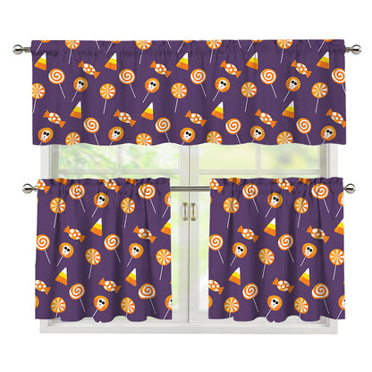 Cute Halloween Candy Pattern Print 3 Piece Kitchen Curtains