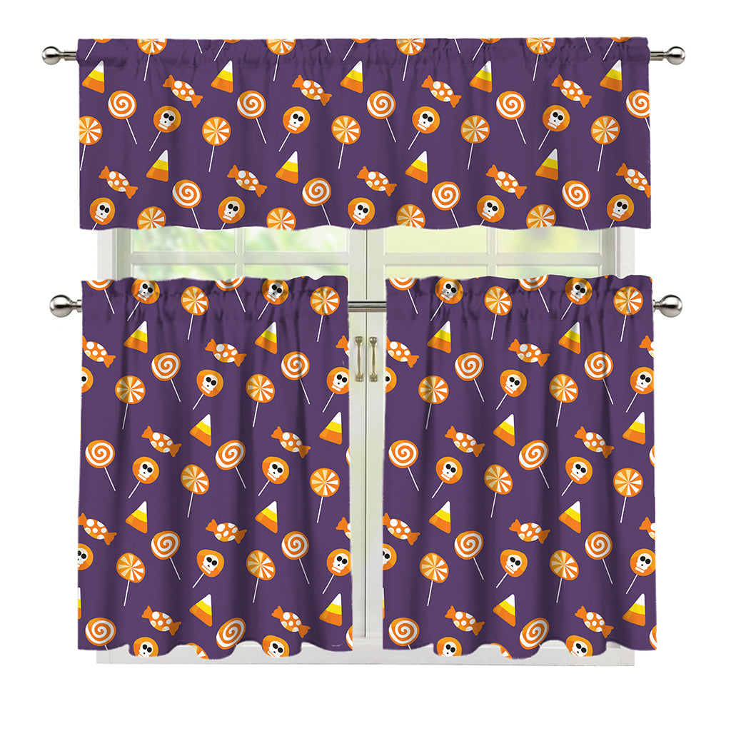 Cute Halloween Candy Pattern Print 3 Piece Kitchen Curtains