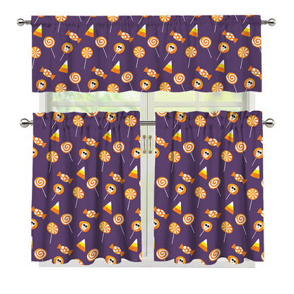 Cute Halloween Candy Pattern Print 3 Piece Kitchen Curtains