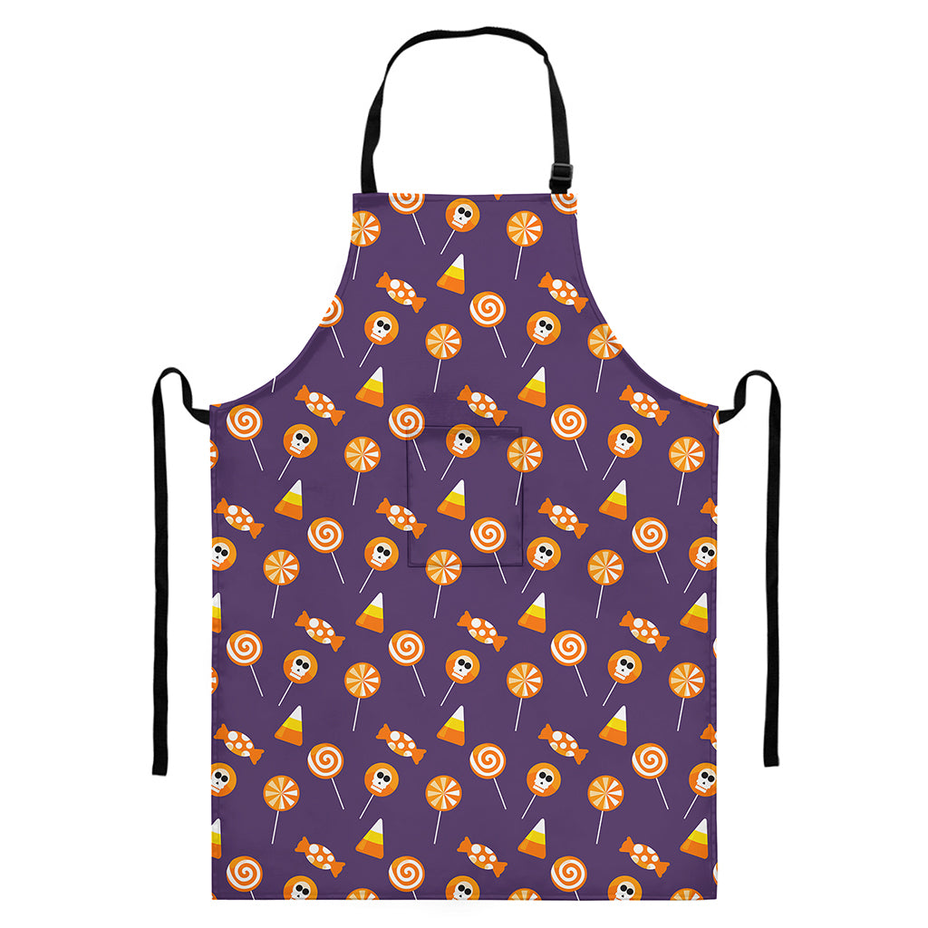 Cute Halloween Candy Pattern Print Bib Apron With Pocket