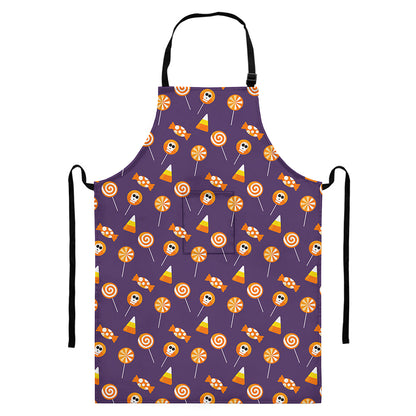 Cute Halloween Candy Pattern Print Bib Apron With Pocket