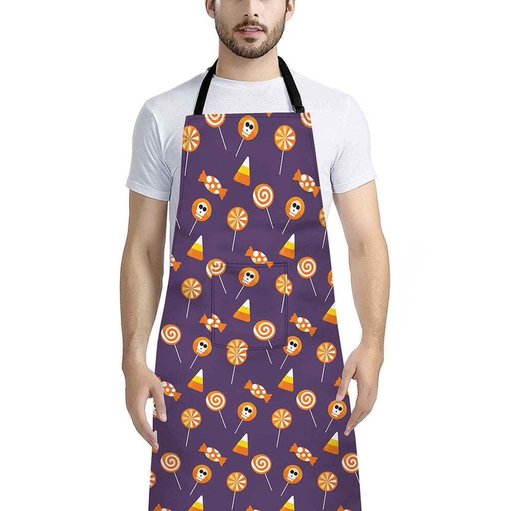 Cute Halloween Candy Pattern Print Bib Apron With Pocket