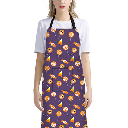 Cute Halloween Candy Pattern Print Bib Apron With Pocket