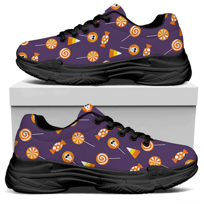 Cute Halloween Candy Pattern Print Black Chunky Shoes