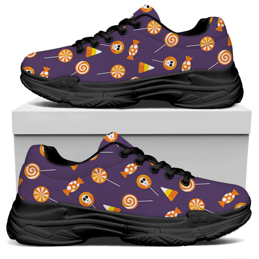 Cute Halloween Candy Pattern Print Black Chunky Shoes