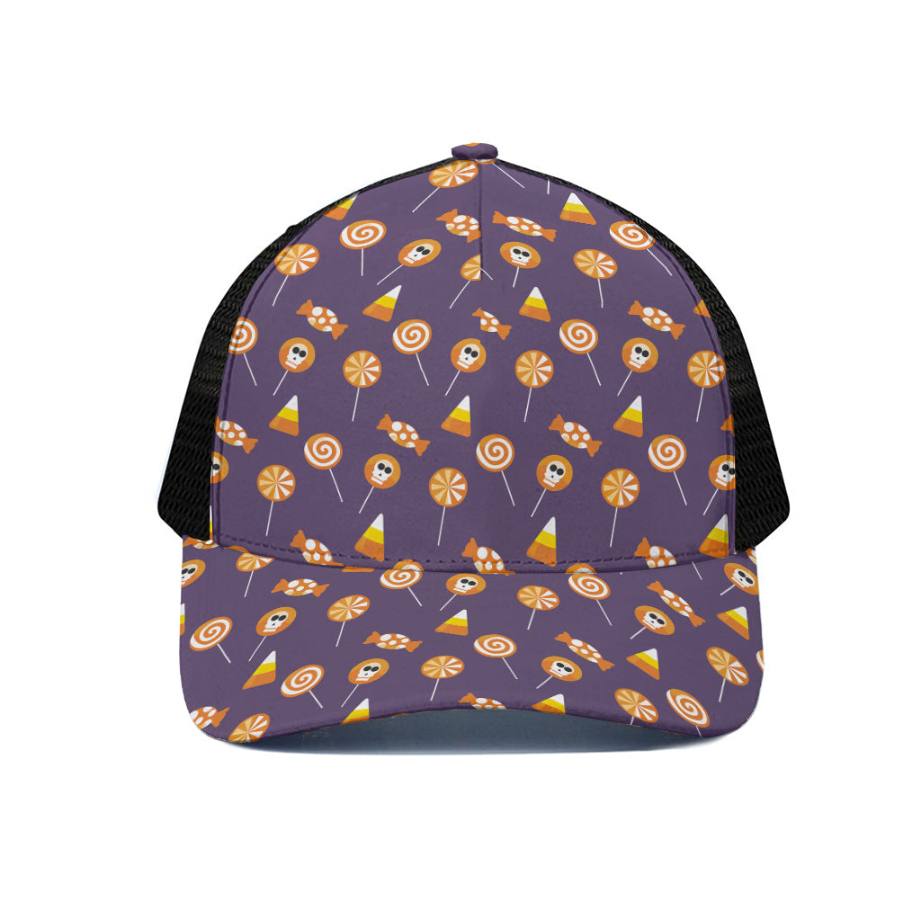 Cute Halloween Candy Pattern Print Black Mesh Trucker Cap