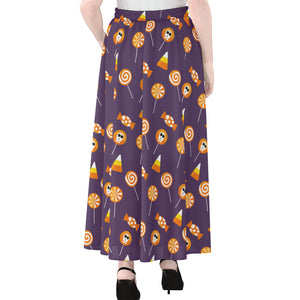 Cute Halloween Candy Pattern Print Chiffon Maxi Skirt