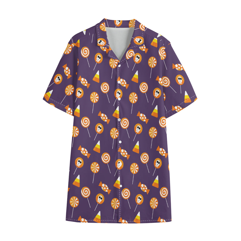 Cute Halloween Candy Pattern Print Cotton Hawaiian Shirt