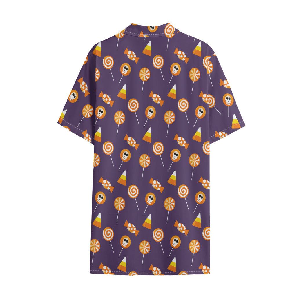 Cute Halloween Candy Pattern Print Cotton Hawaiian Shirt