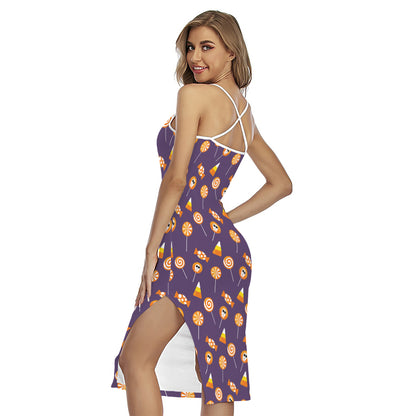 Cute Halloween Candy Pattern Print Cross Back Cami Dress