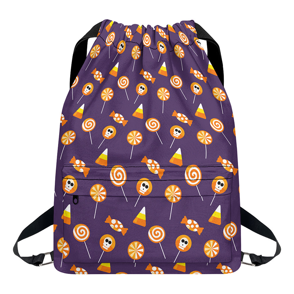 Cute Halloween Candy Pattern Print Drawstring Backpack