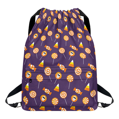Cute Halloween Candy Pattern Print Drawstring Backpack