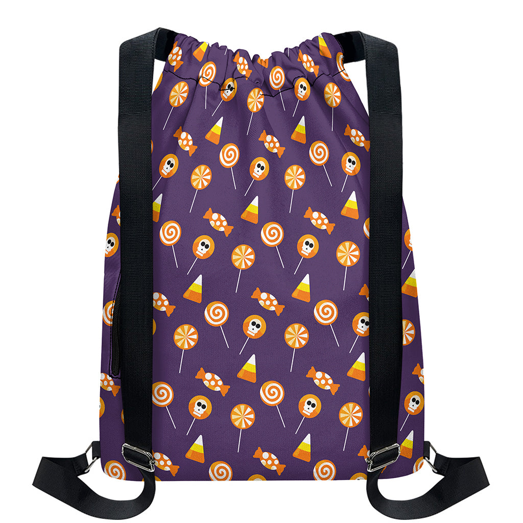 Cute Halloween Candy Pattern Print Drawstring Backpack