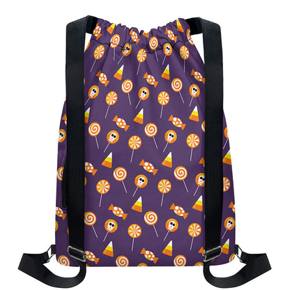 Cute Halloween Candy Pattern Print Drawstring Backpack