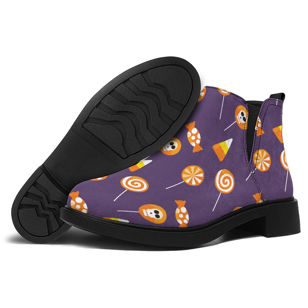 Cute Halloween Candy Pattern Print Flat Ankle Boots
