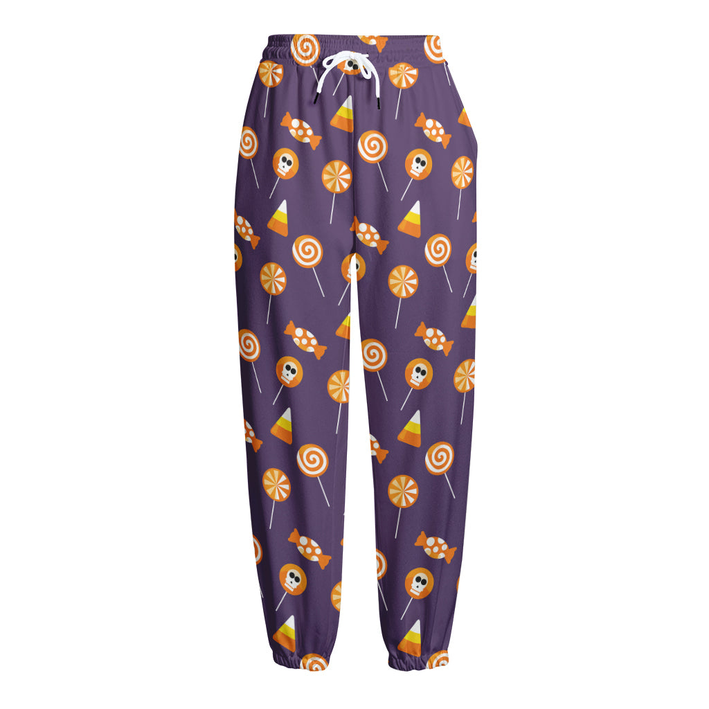 Cute Halloween Candy Pattern Print Fleece Lined Knit Pants