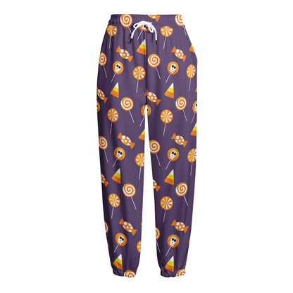 Cute Halloween Candy Pattern Print Fleece Lined Knit Pants