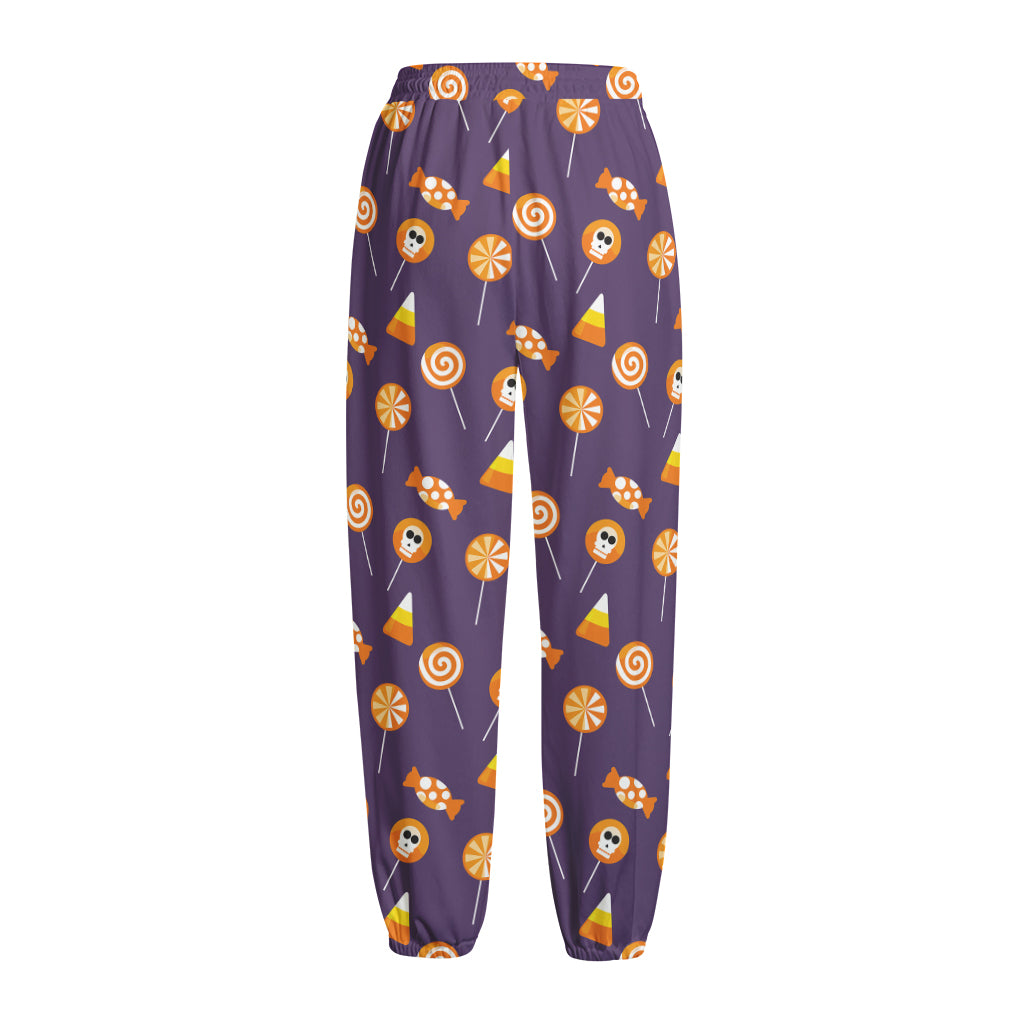 Cute Halloween Candy Pattern Print Fleece Lined Knit Pants