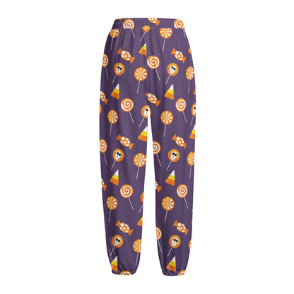 Cute Halloween Candy Pattern Print Fleece Lined Knit Pants