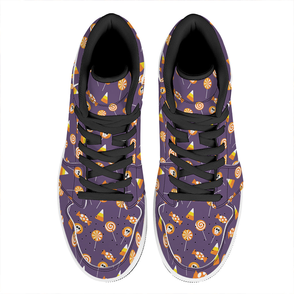 Cute Halloween Candy Pattern Print High Top Leather Sneakers