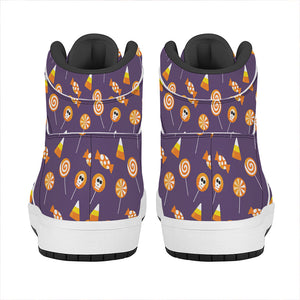 Cute Halloween Candy Pattern Print High Top Leather Sneakers